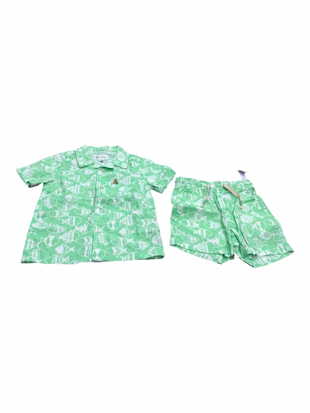 Gap Boys Vacation Shorts Outfit, Size 2T Tropical Print, Green White, Linen, NEW